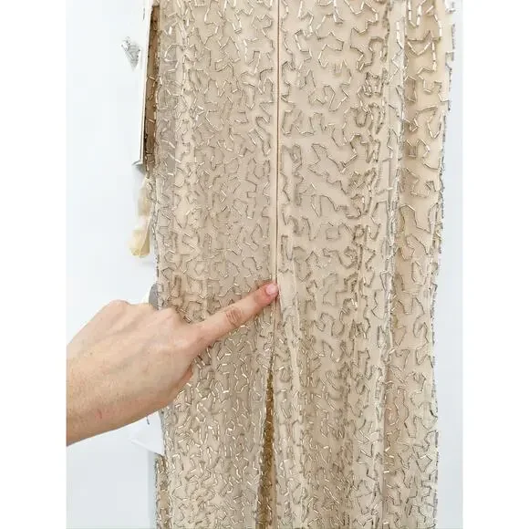 Mac Duggal 93742 Nude Cream Beaded Sleeveless High Neck Column Gown Sz 4 - Picture 8 of 8